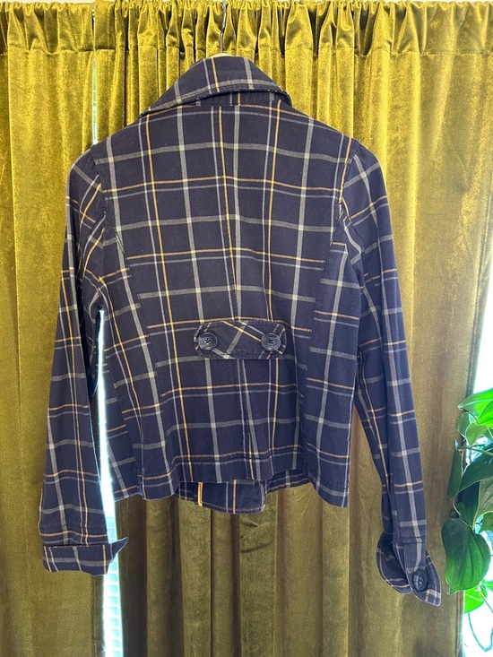 Vintage Aeropostale Double-Breasted Plaid Women's Peacoat Jacket - Navy & Yellow - Picture 2 of 14